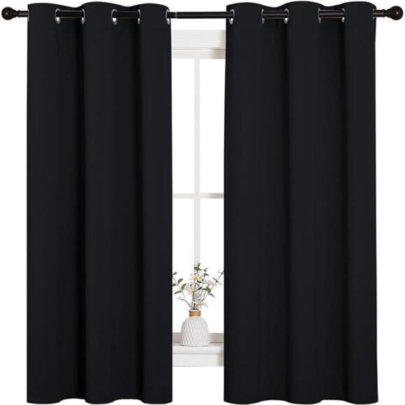 Halloween Pitch Black Solid Thermal Insulated Grommet Blackout Curtains/Drapes - Picture 1 of 6